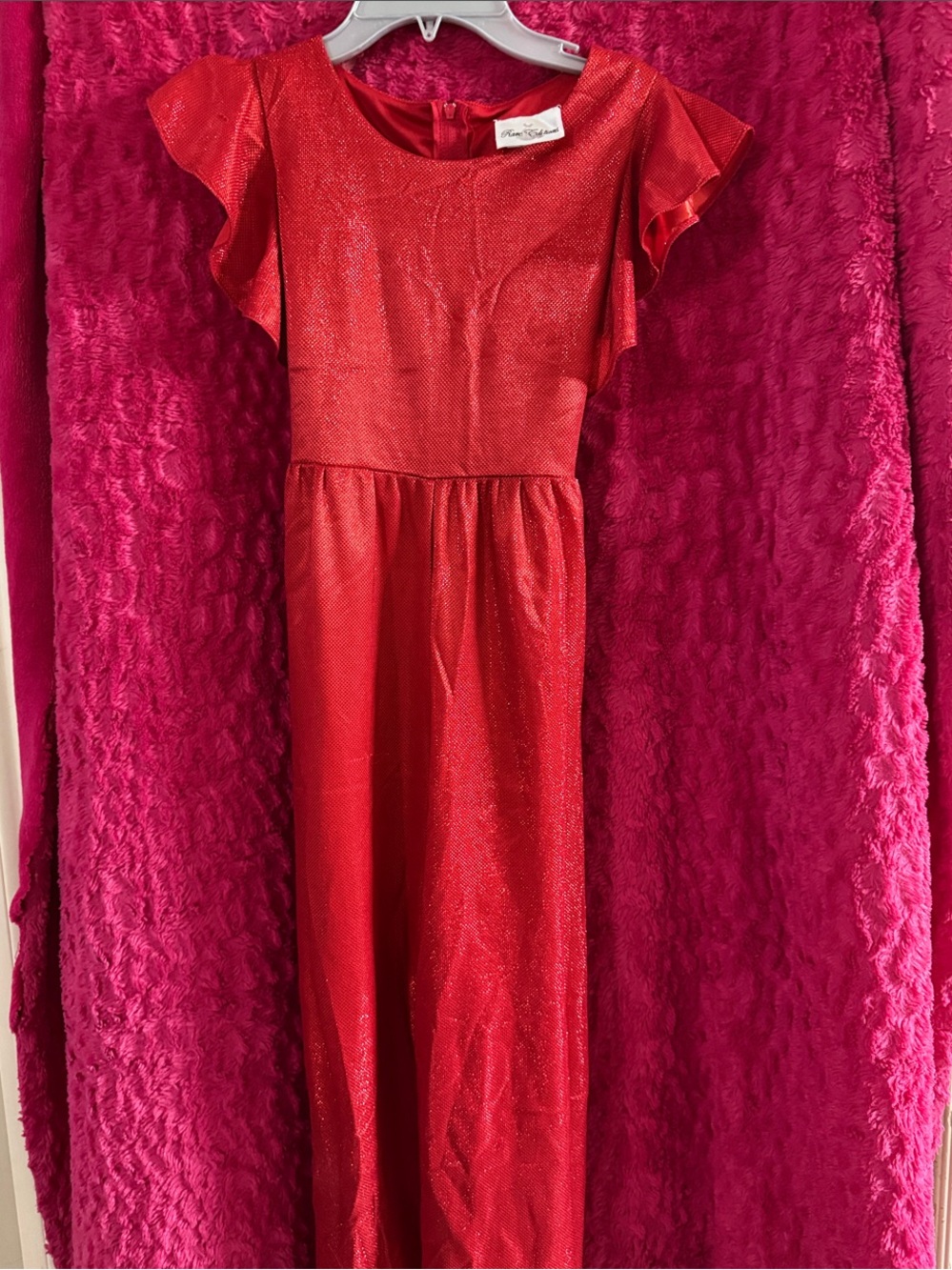 Rare Editions Red Sparkle Flutter-Sleeve Formal Romper